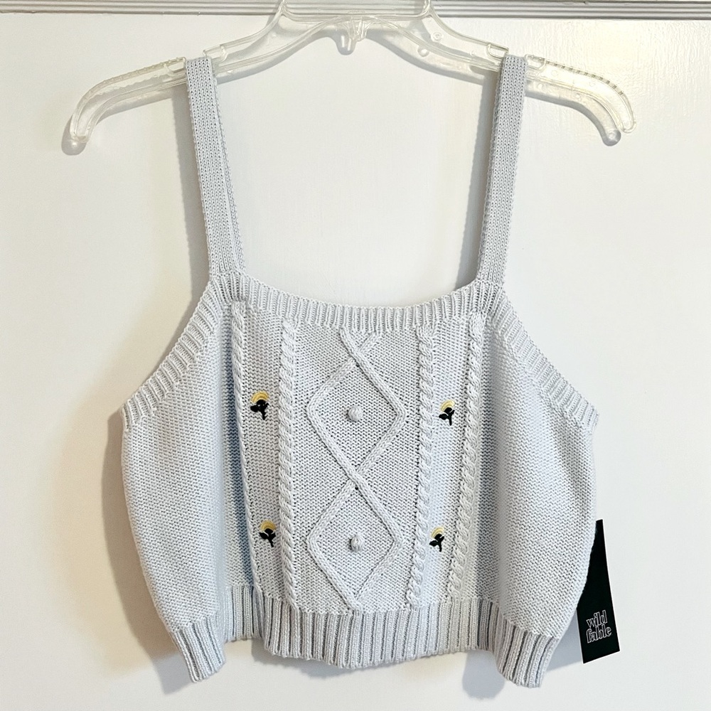 Wild Fable Light Blue Cropped Sweater Tank with Yellow Flowers
